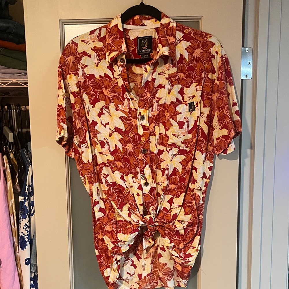 Hinano Red and Cream Floral Men's Shirt